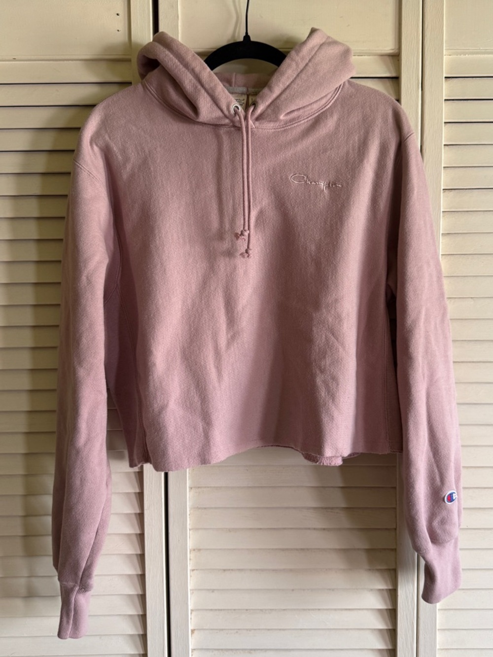 Champion Women's Reverse Weave Cropped Cut-Off Hoodie, Size Small, Color Rose